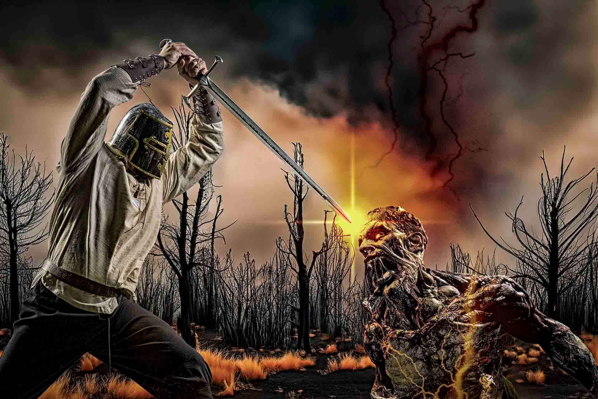 Fantasy focení – bojující rytíř v helmici